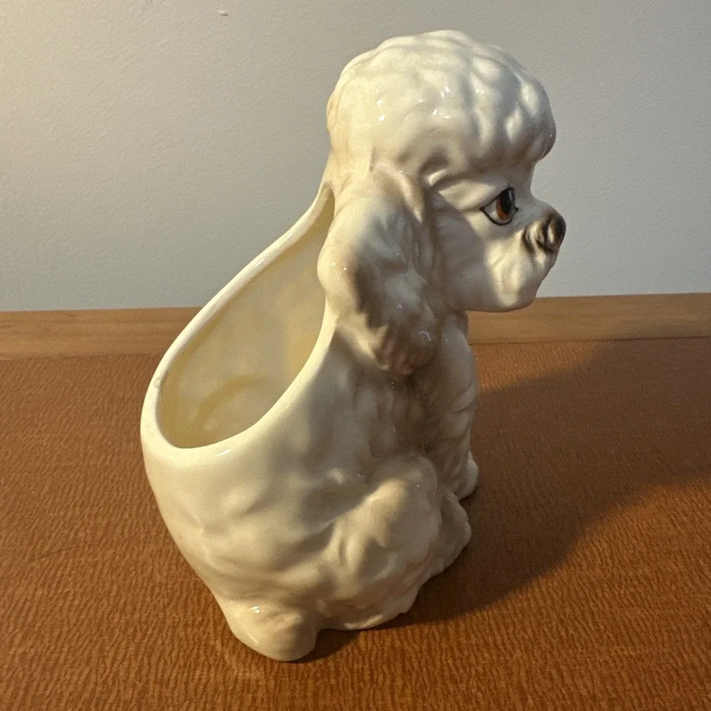 Precious Poodle Lefton Planter‎ H-4906 Puppy Dog Eyes Home Decor Cream And Brown